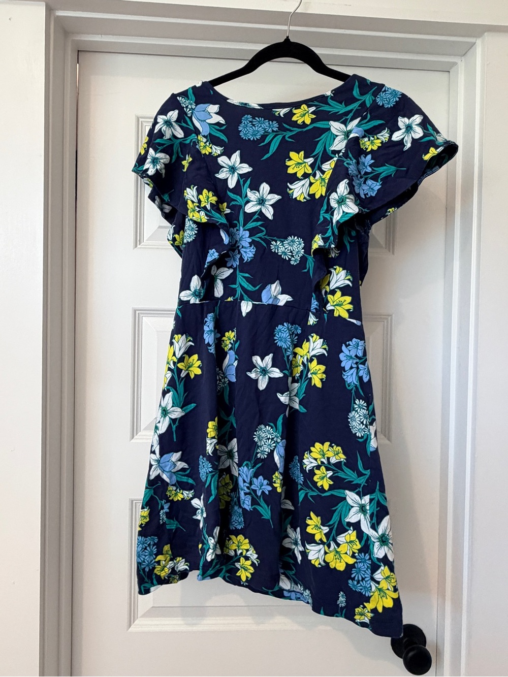 Draper James Navy Floral Ruffle Sleeve Dress